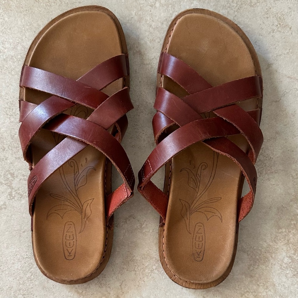 ♥️KEEN Women's “Elle” Strappy Leather Sandals - Burgundy Brown - Size 7 - EUC! - Picture 1 of 7